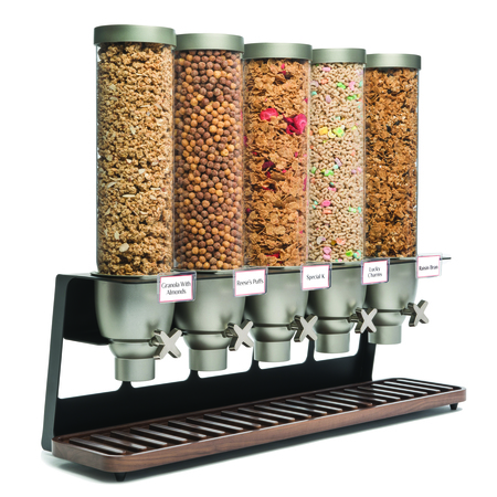 ROSSETO SERVING SOLUTIONS EZ-SERV® 1.3 Gal. 5-Container Tabletop Dispenser with Walnut Tray, 1 EA EZ522